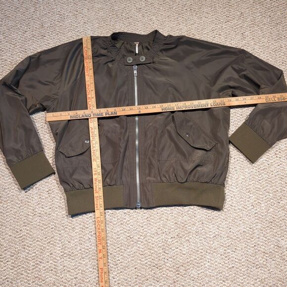 Free People Midnight Bomber Jacket Womens Large Green Full Zip Satin - Picture 2 of 9